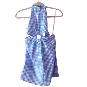 Gingham blue & white halter Cotton. Size Small.
